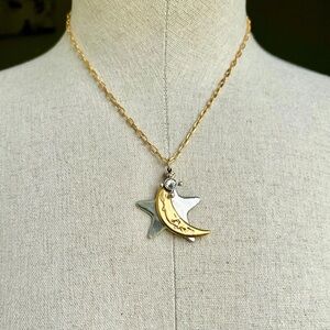 Gold and Silver Star and Moon Pendant Necklace